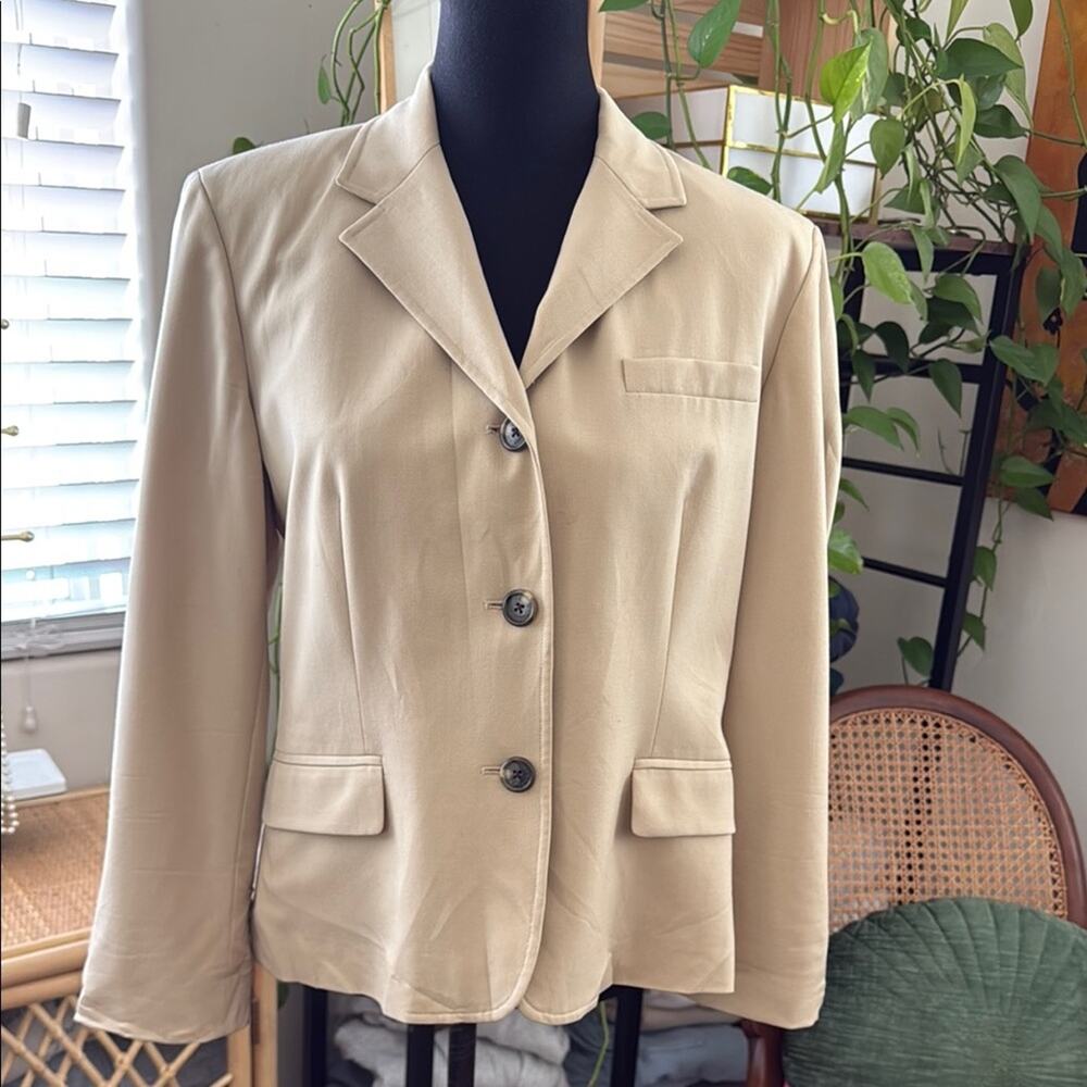 Lauren Ralph Lauren Tan Button Up Wool Blend Classic Preppy Blazer Suit Jacket